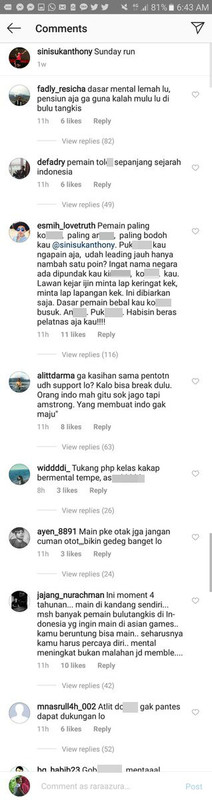 Komentar netizen di IG Anthony Ginting