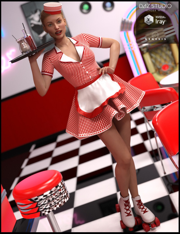 Rolling Diner Waitress Outfit for Genesis 3 Female(s)