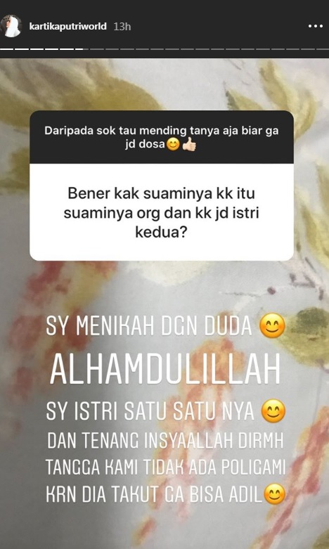 Pengakuan Kartika Putri (Instagram/kartikaputriworld)