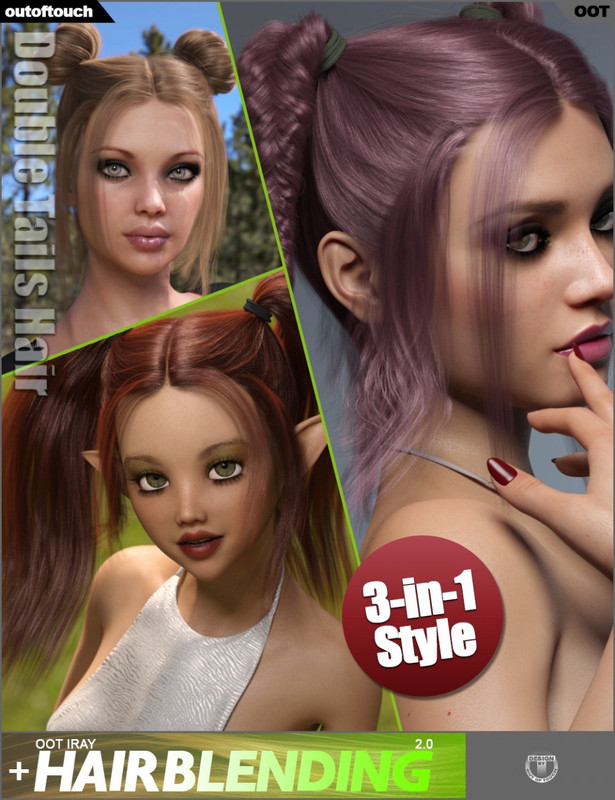 Double Tails Hair for Genesis 3 and 8 Female(s)