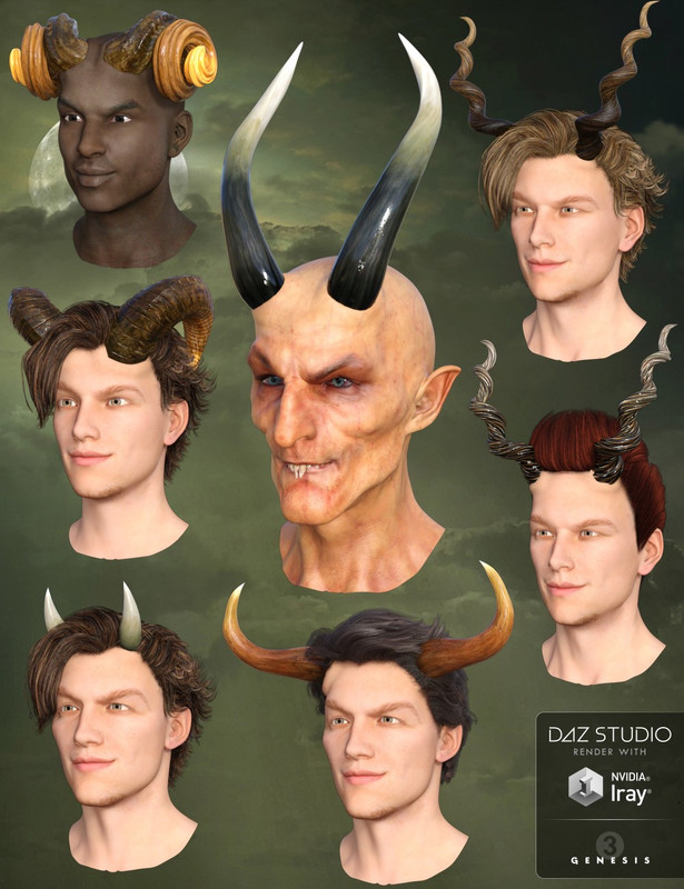 00 main universal horns for genesis 3 males daz3d