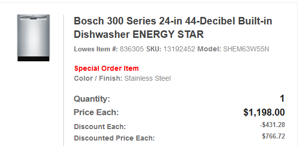 Bosch shs63vl5uc sale lowes