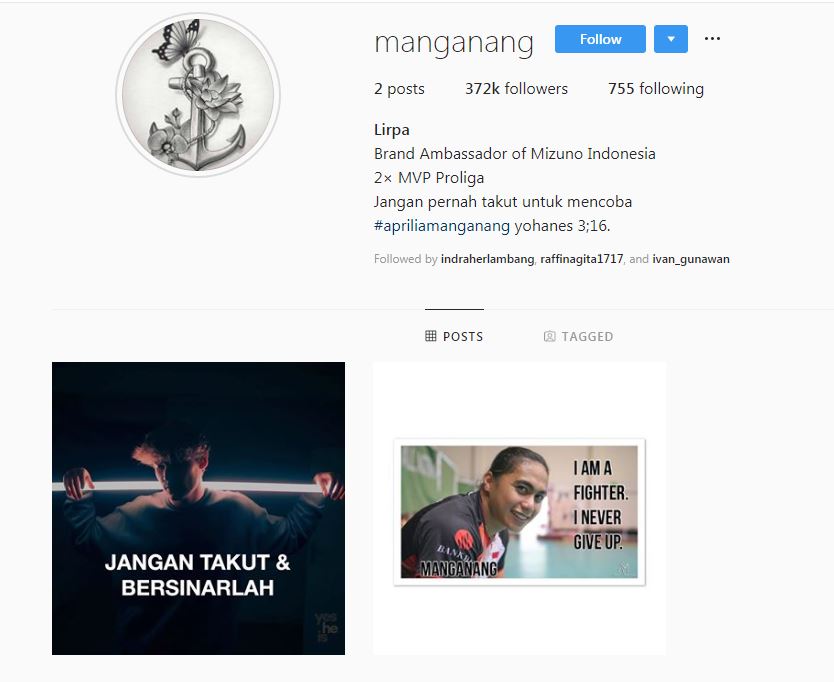 Instagram Aprilia Manganang pada Rabu (5/9/2018)